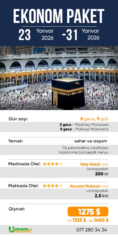 Hisar Tour Ekonom Paket Ümrə Ziyarəti – Yanvar ayı üçün sərfəli Ümrə turu və xidmət paketləri