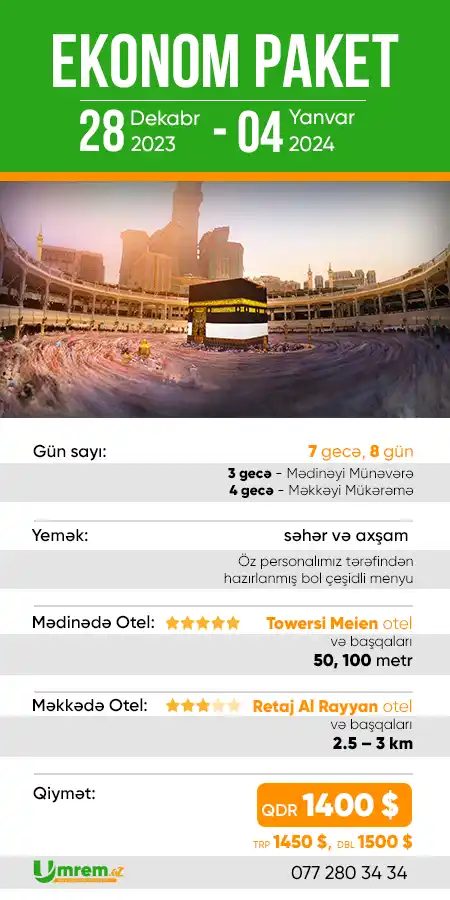 28 dekabr ekonom umre ziyareti
